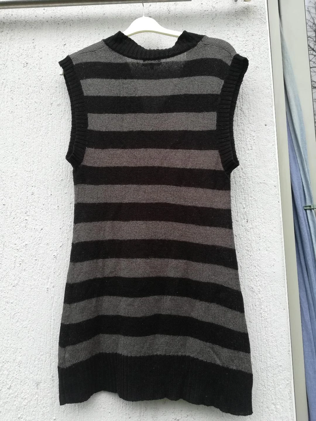 Winterjurk/overgooi van wol/gebreid gestreept zwart/taupe grijs TXL (maat klein) – photo 3